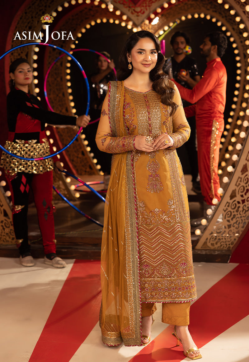Ajfo-06 Embroidered Net Unstitched 3 Pcs