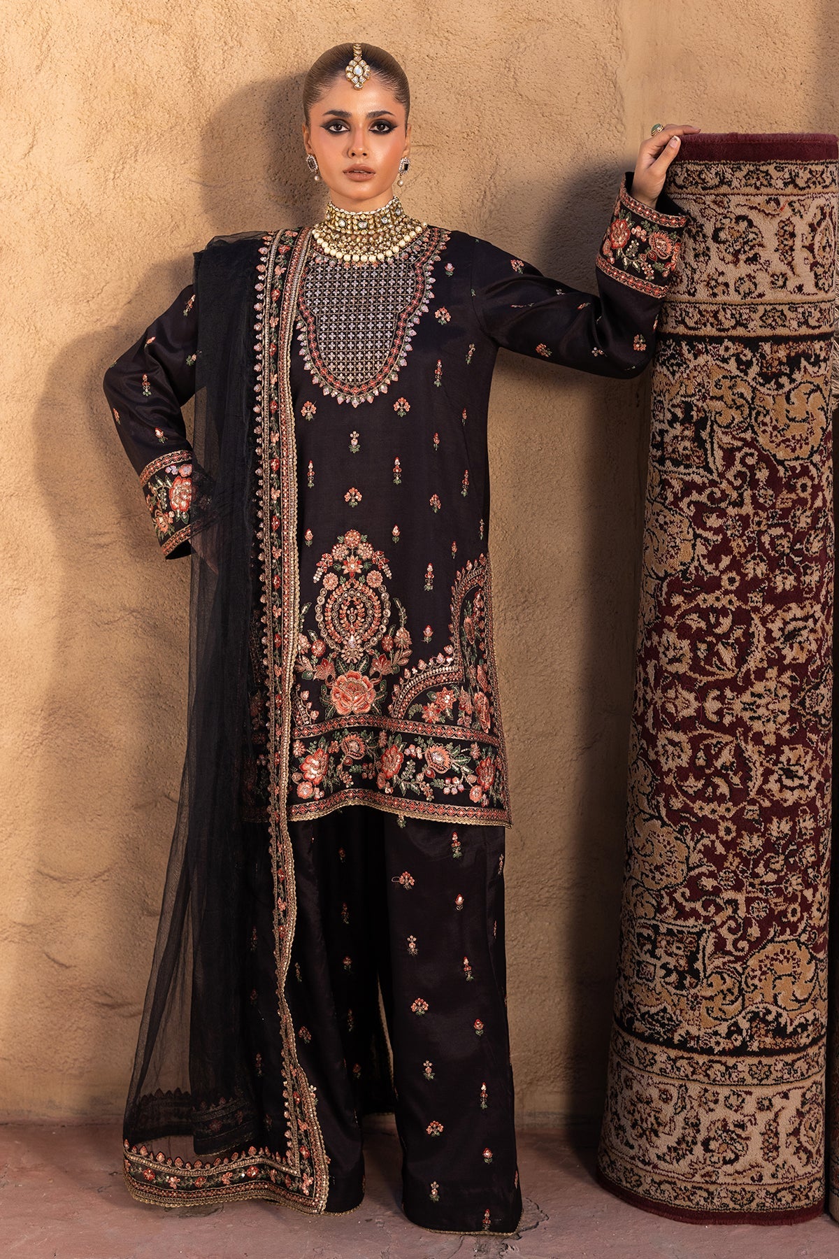 3-PC Embroidered Raw-Silk Suit CMA-5-35