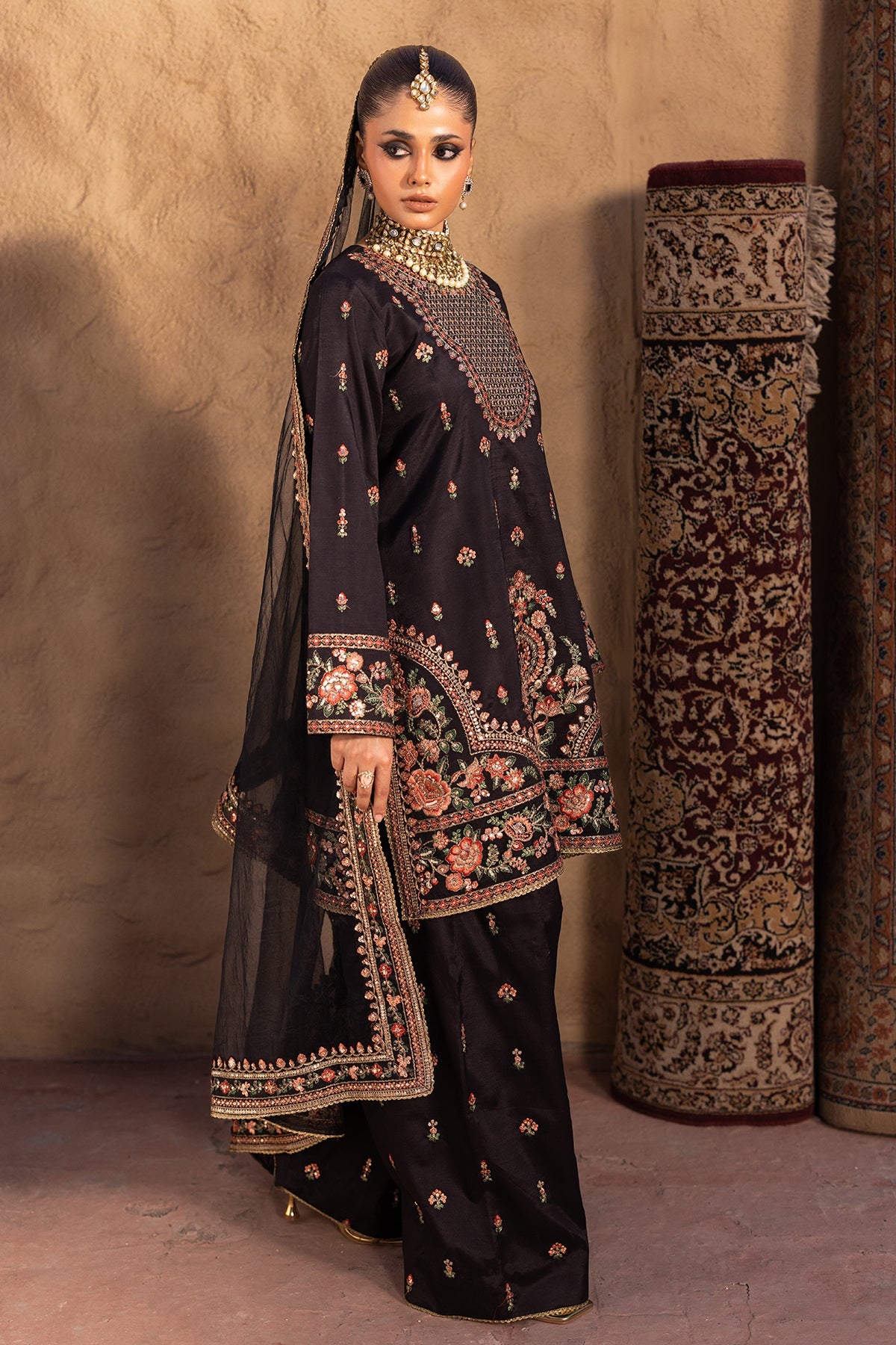 3-PC Embroidered Raw-Silk Suit CMA-5-35