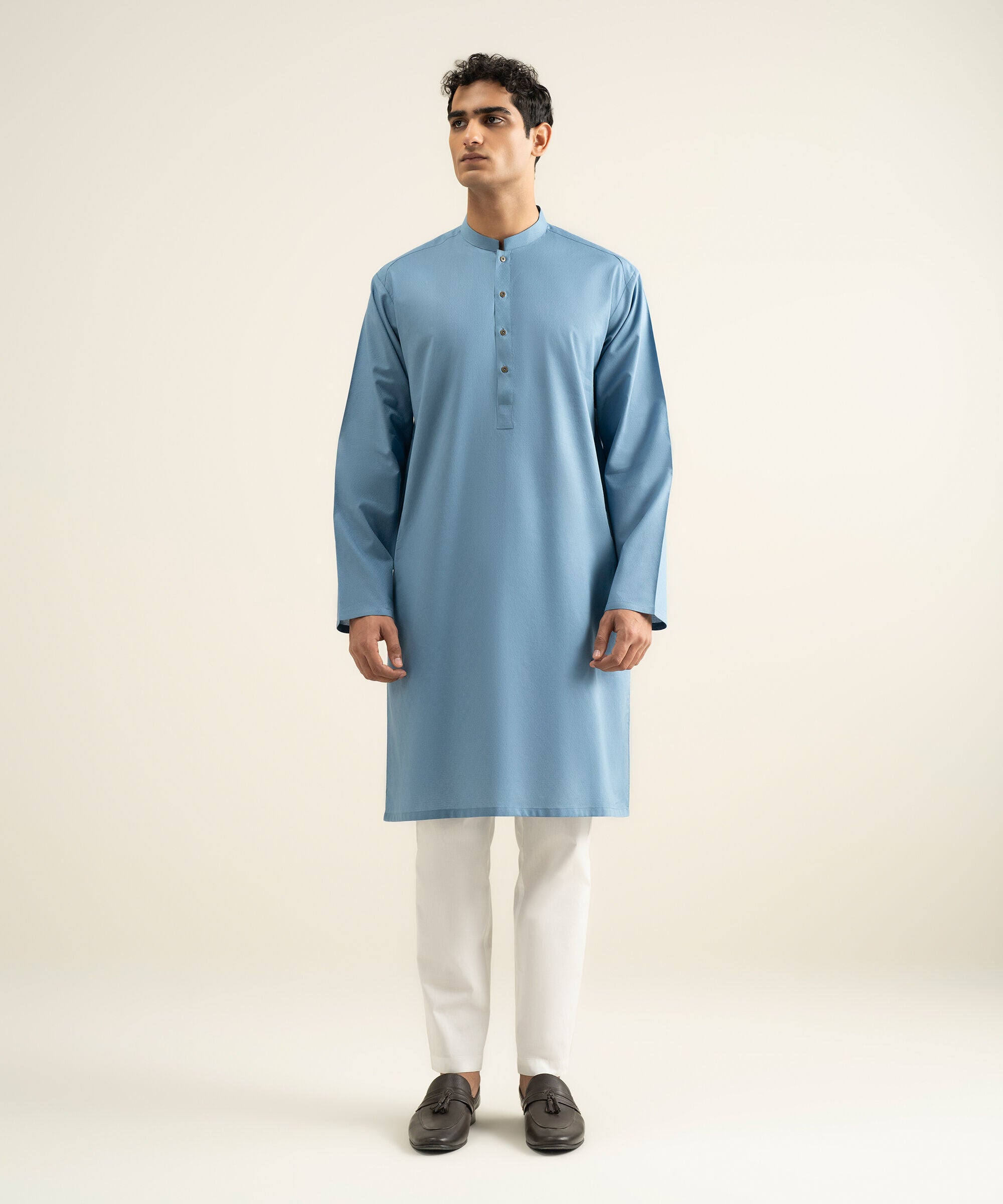 Men's blue Cotton Jacquard Kurta