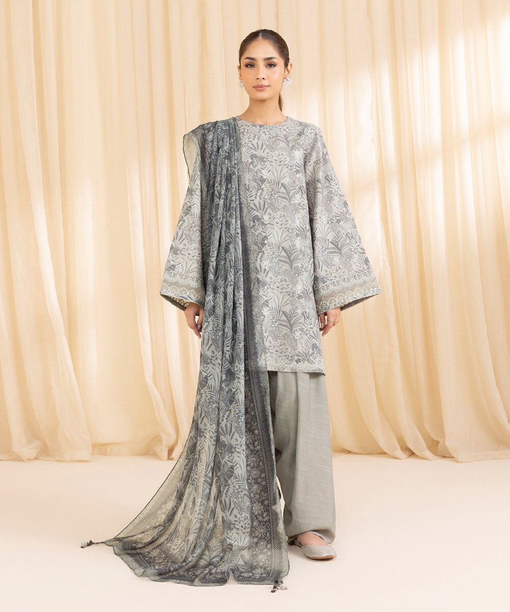 3 Piece - Embroidered Silk Suit
