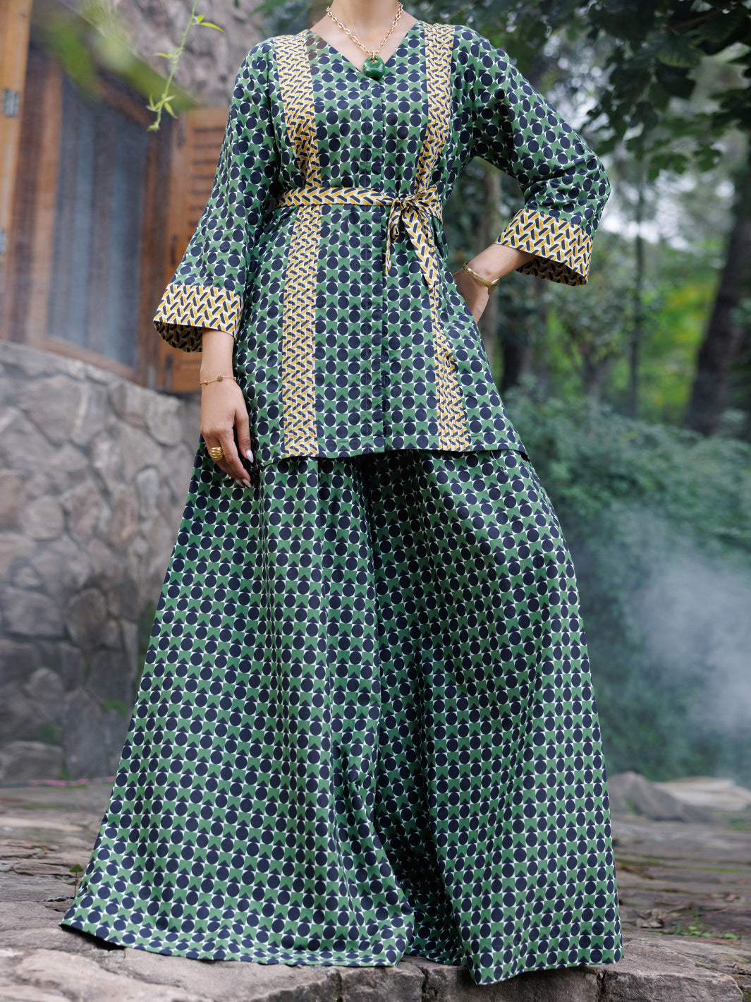 Green Cotton Co-Ord Set - AWP-2PS-SLKS-1052