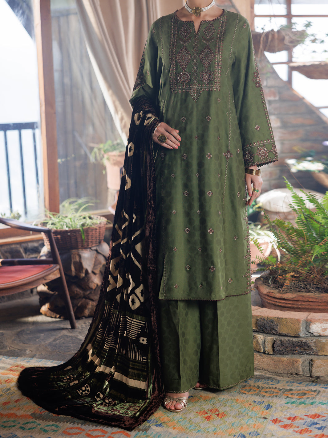 Light Green Self Jacquard 3Pc Unstitched - AWP-3PS-1027