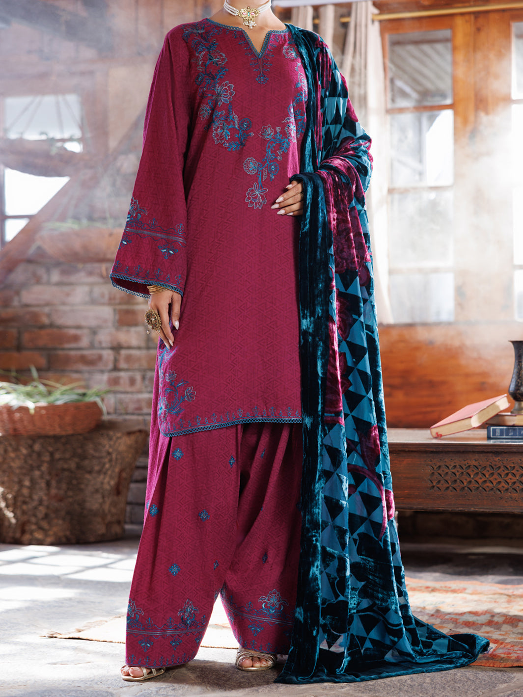 Purple Self Jacquard 3Pc Stitched - AWP-3PS-1026