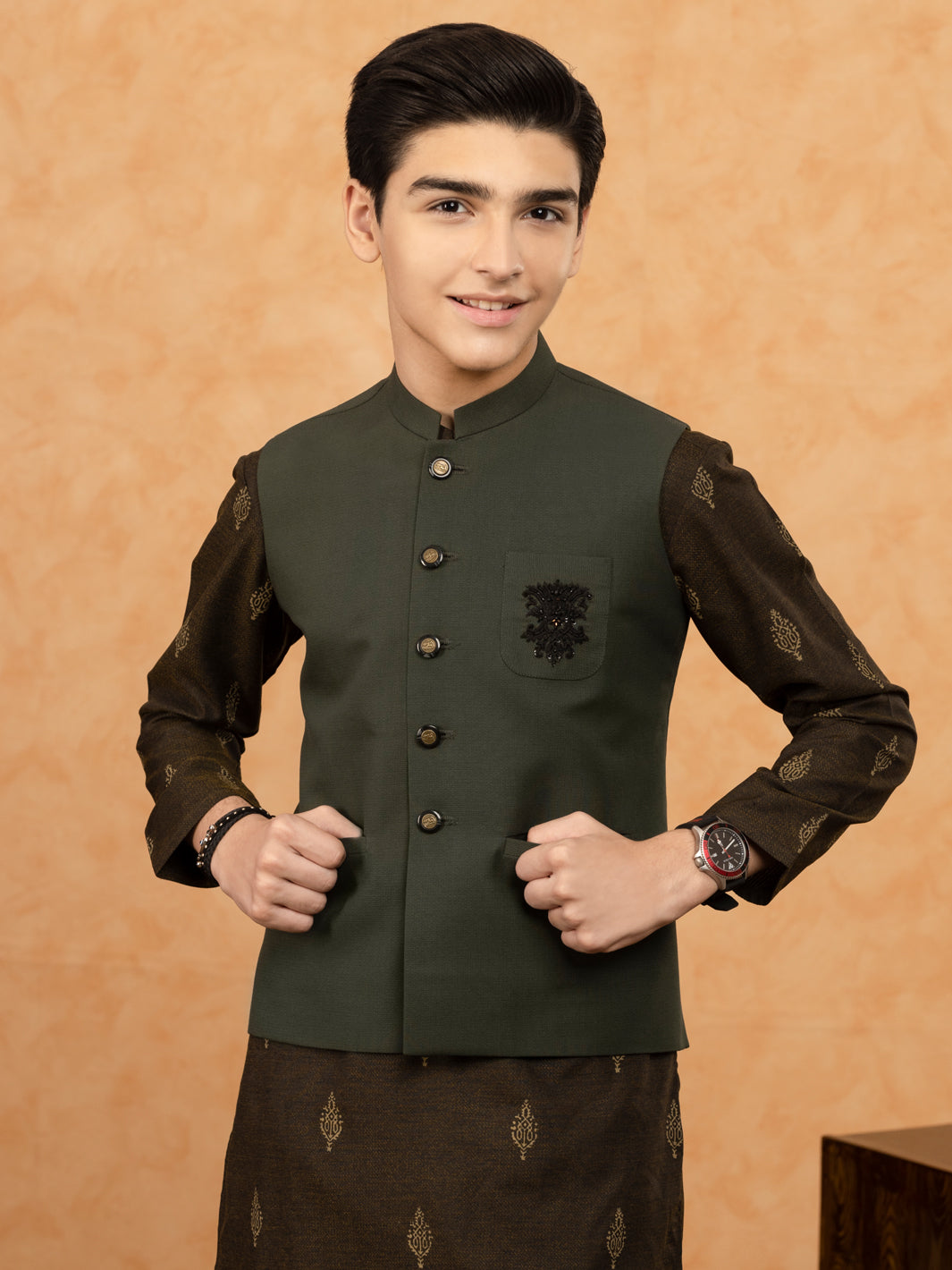Dark Green Blended Boy Waistcoat - ALT-WC-010B