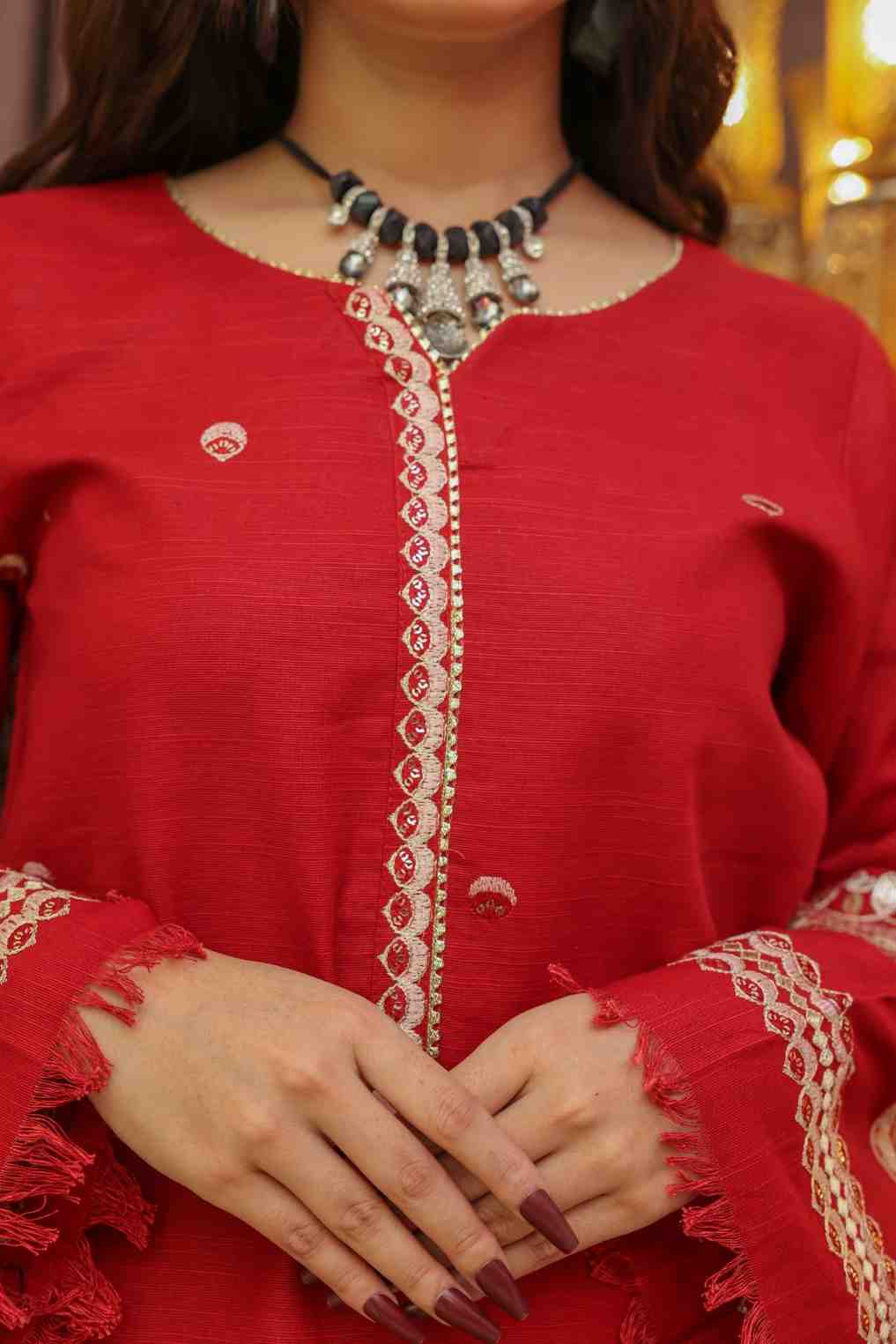 Red Noir 3 piece stitched Khaddar dress for women
