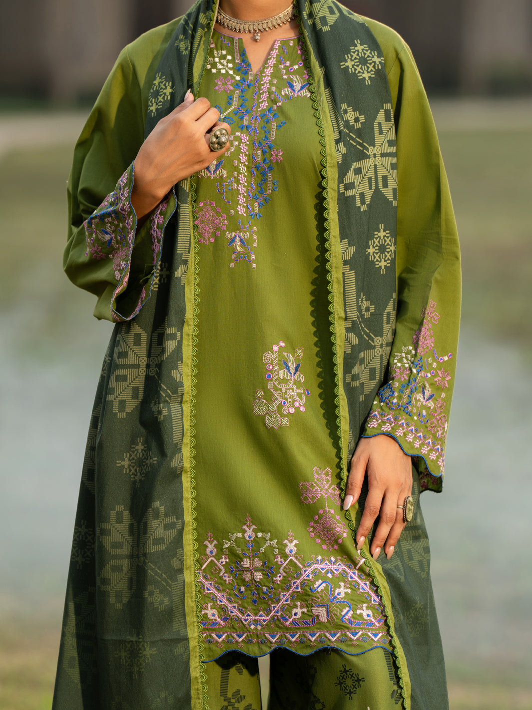 Lime Green Cotton Lawn 3Pc Stitched - AWP-3PS-956