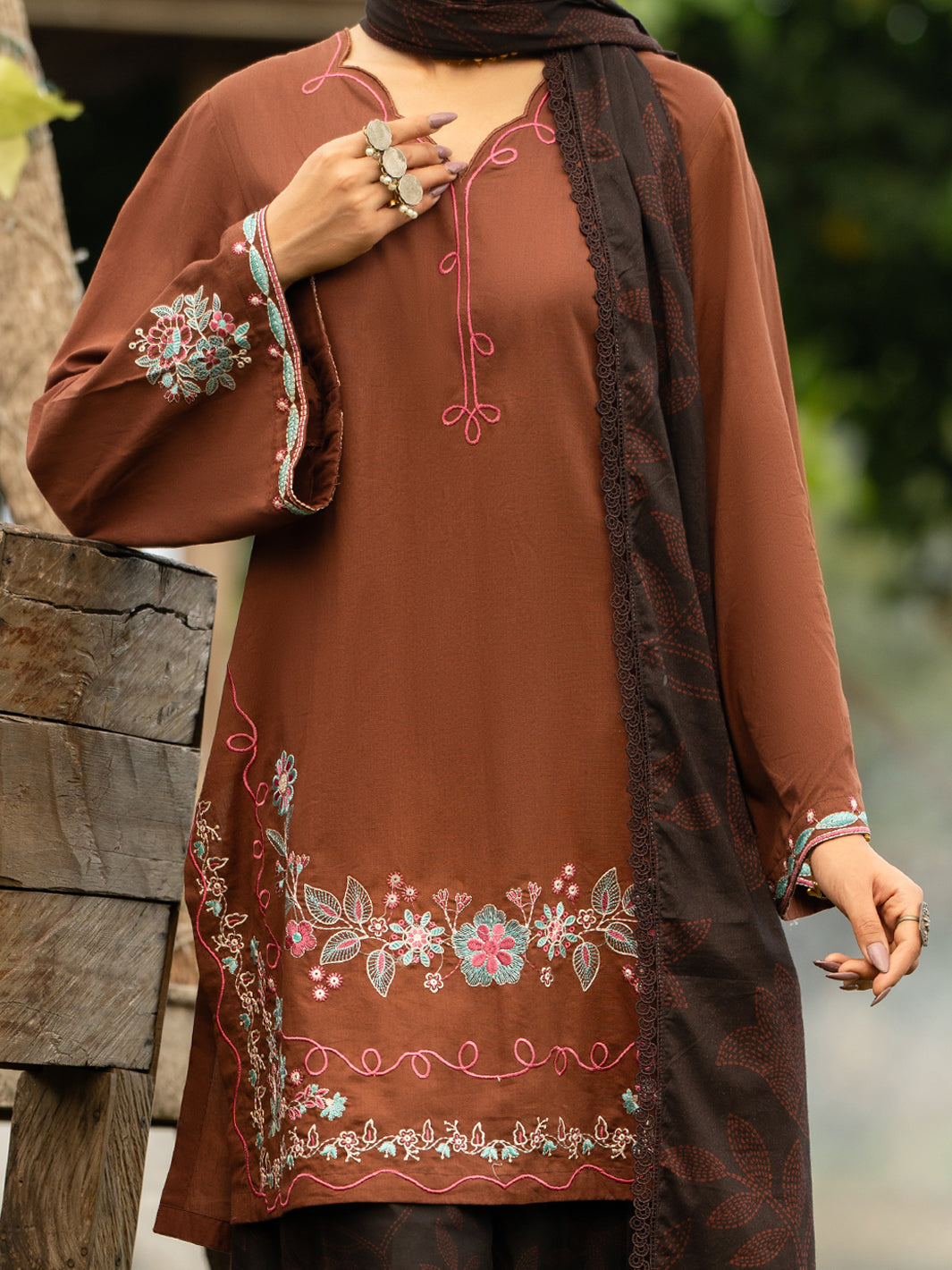 Brown Cotton Lawn 3Pc Stitched - AWP-3PS-954
