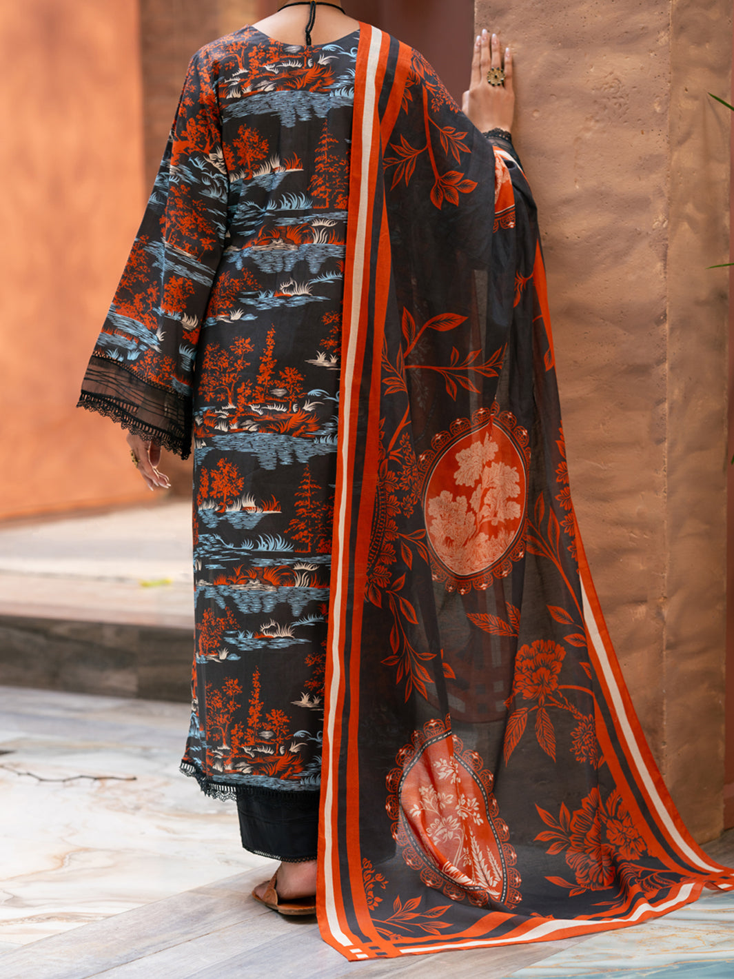 Black Cotton Cambric 3Pc Stitched - AWP-3PS-931