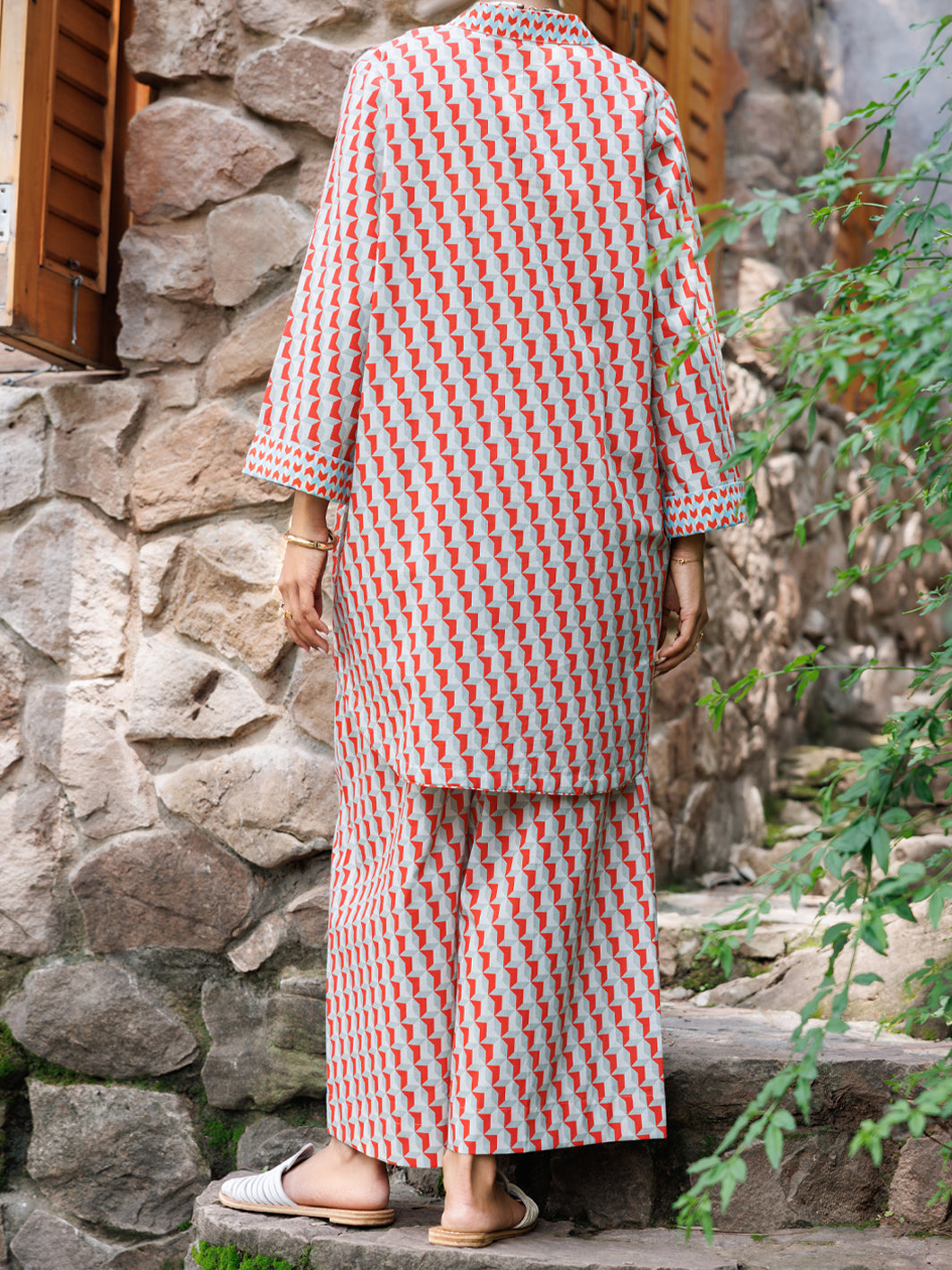 Red Cotton Co-Ord Set - AWP-2PS-SLKS-1057