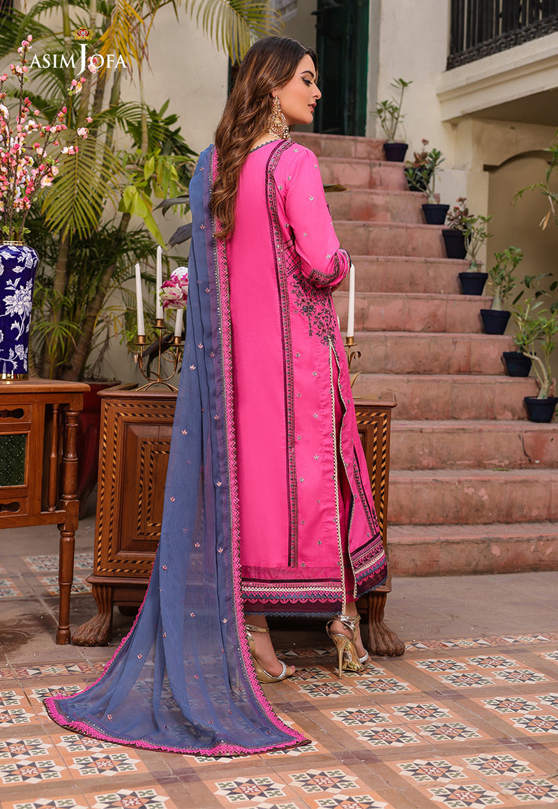 AJZB-19 DESIGNERS STITCHED EMBROIDERED CAMBRIC 3 PCS
