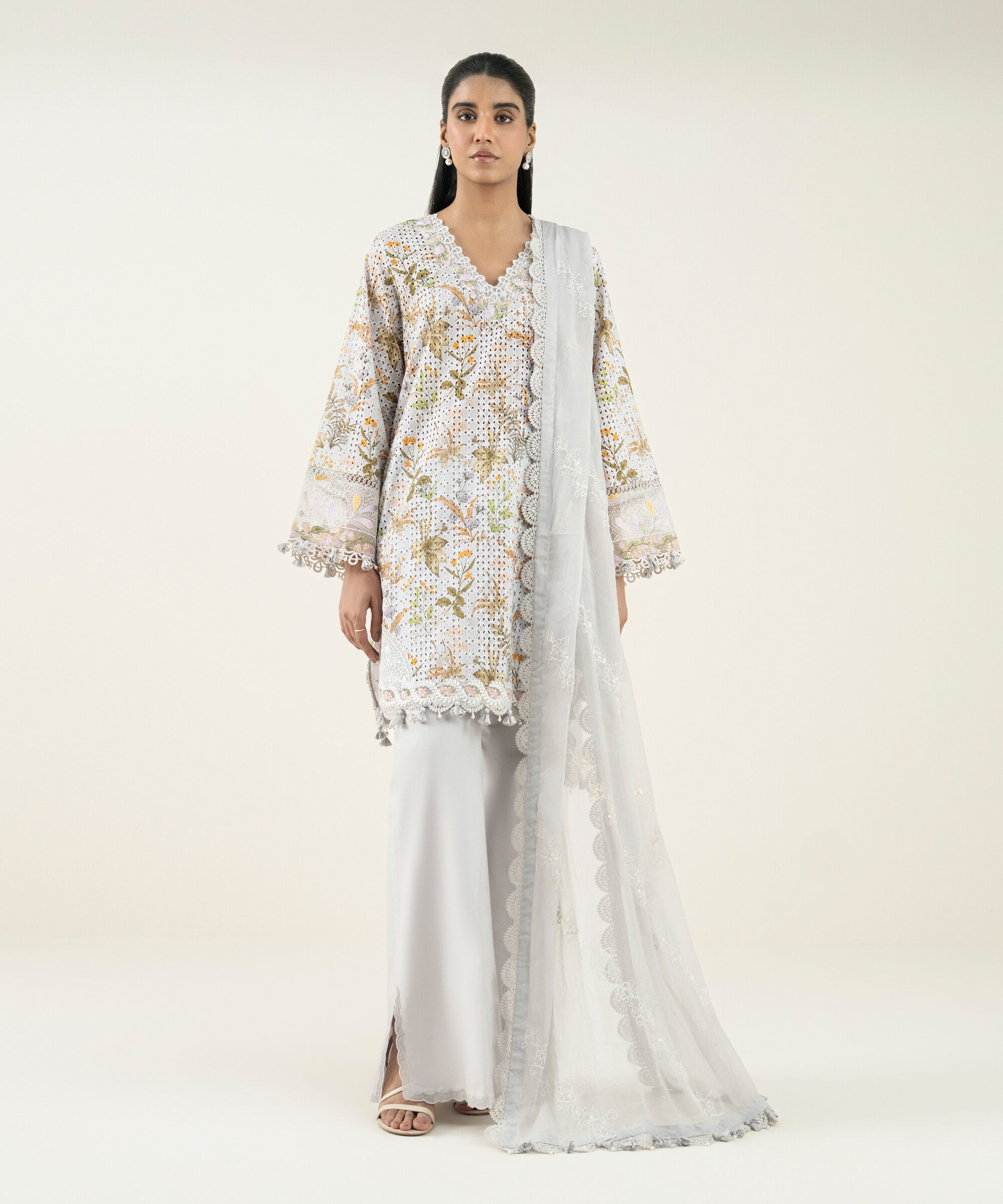 3 Piece - Embroidered Cotton Suit