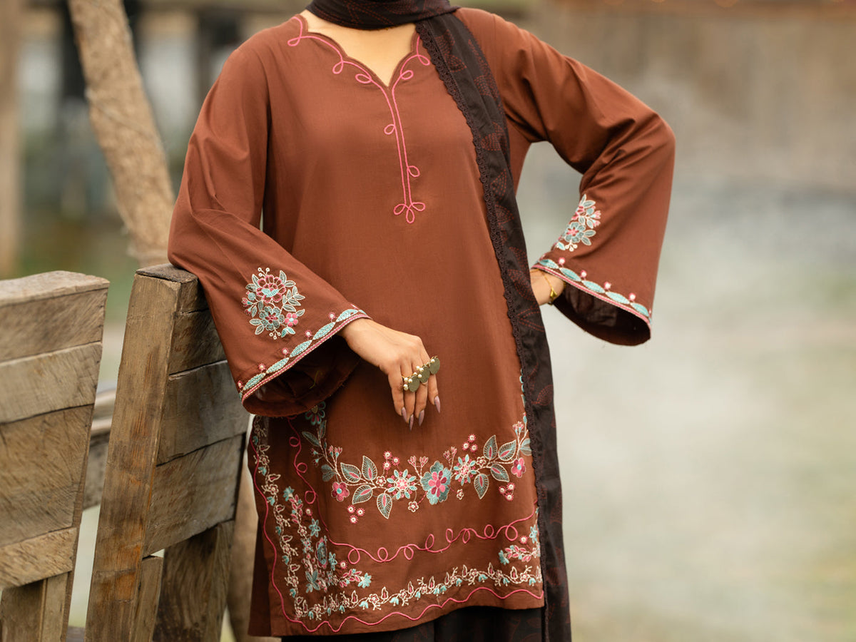 Brown Cotton Lawn 3Pc Stitched - AWP-3PS-954