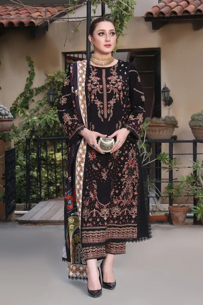 Aneelas - Luxury Lawn Embroidered Unstitched 3 Piece - Jet Black