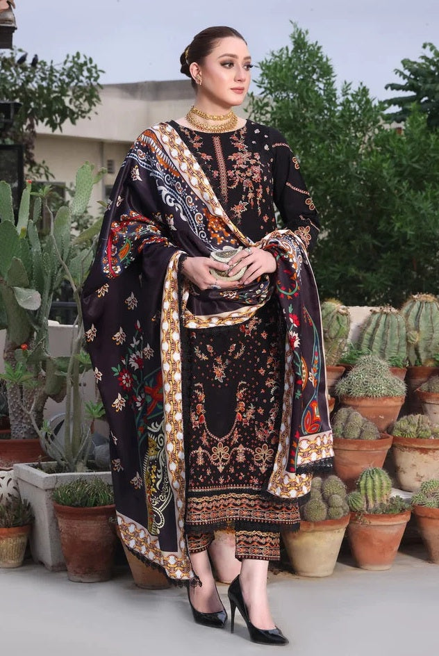 Aneelas - Luxury Lawn Embroidered Unstitched 3 Piece - Jet Black