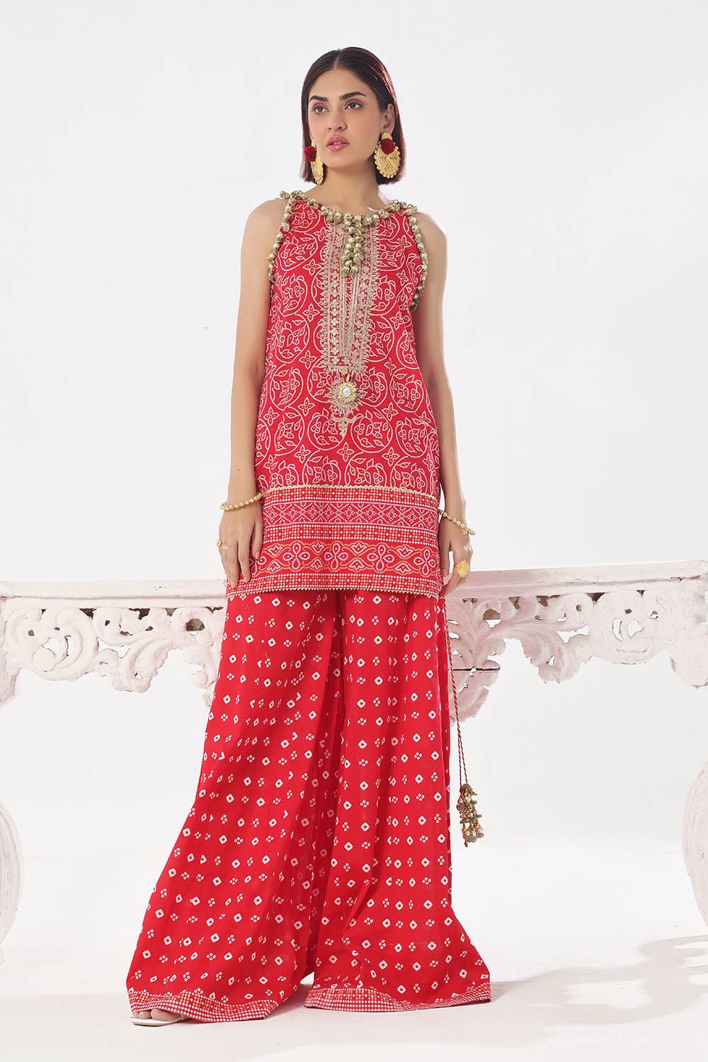 2 Piece Unstitched Embroidered Gold Printed Lawn suit