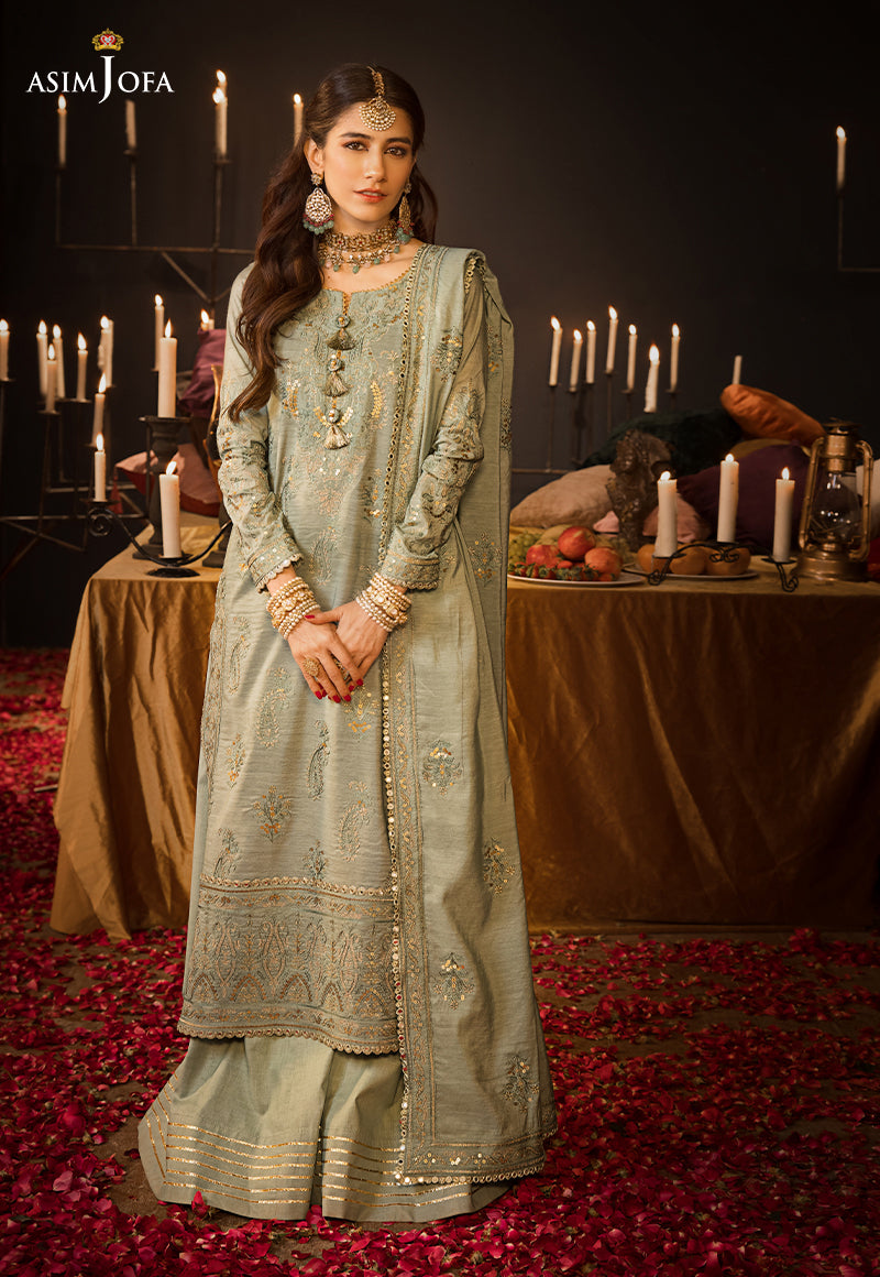 AJMQ-09 EMBROIDERED CHANDERI COTTON 3 PCS