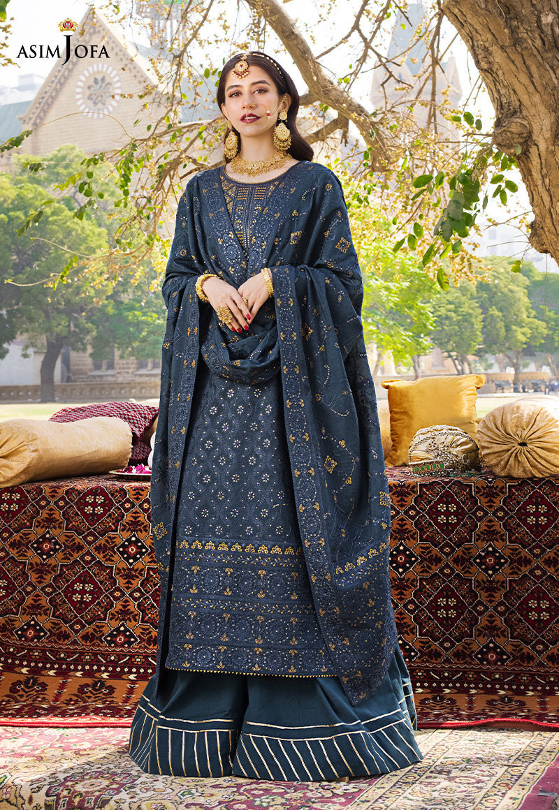 AJMQ-10 EMBROIDERED CHANDERI COTTON 3 PCS