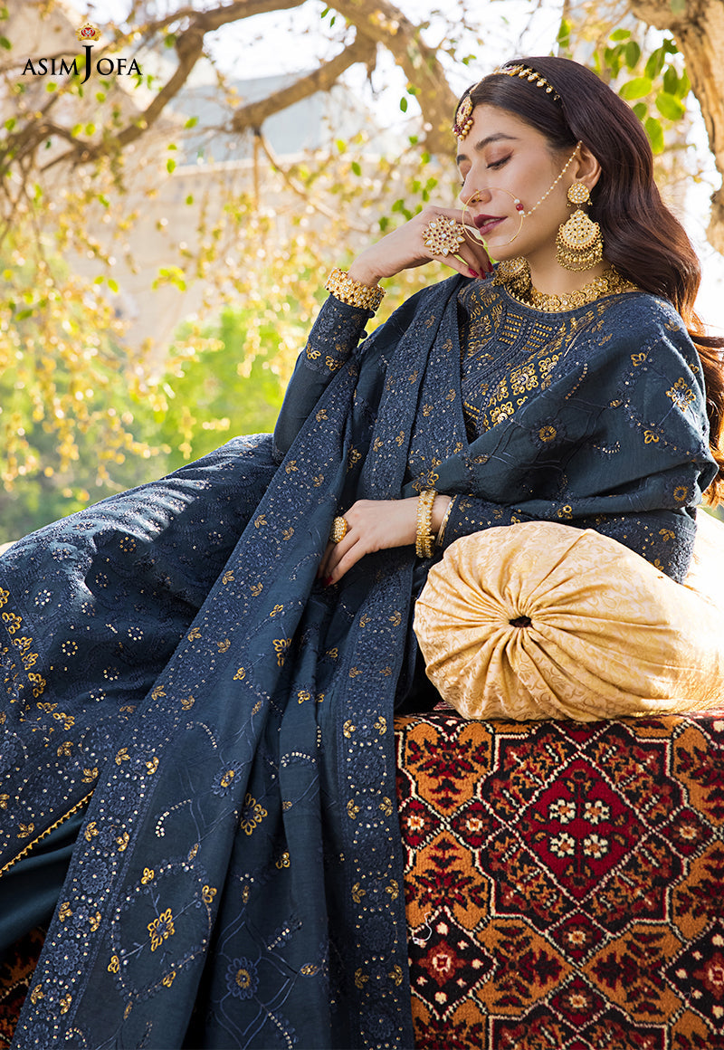 AJMQ-10 EMBROIDERED CHANDERI COTTON 3 PCS