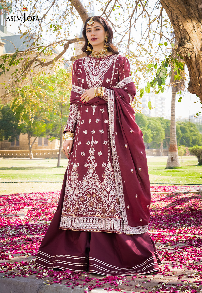 AJMQ-12 EMBROIDERED CHANDERI COTTON 3 PCS