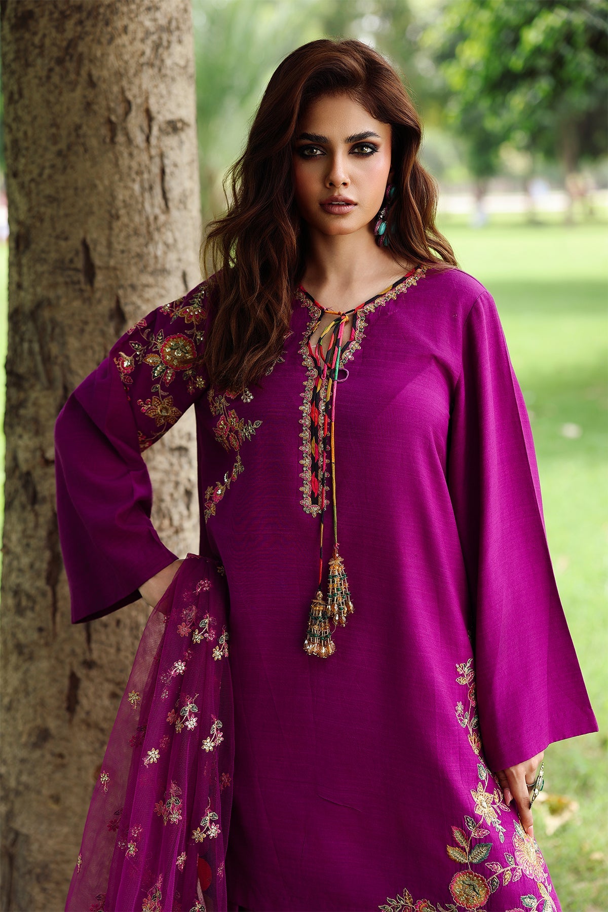 3-PC Embroidered Raw-Silk Suit CMA-5-106