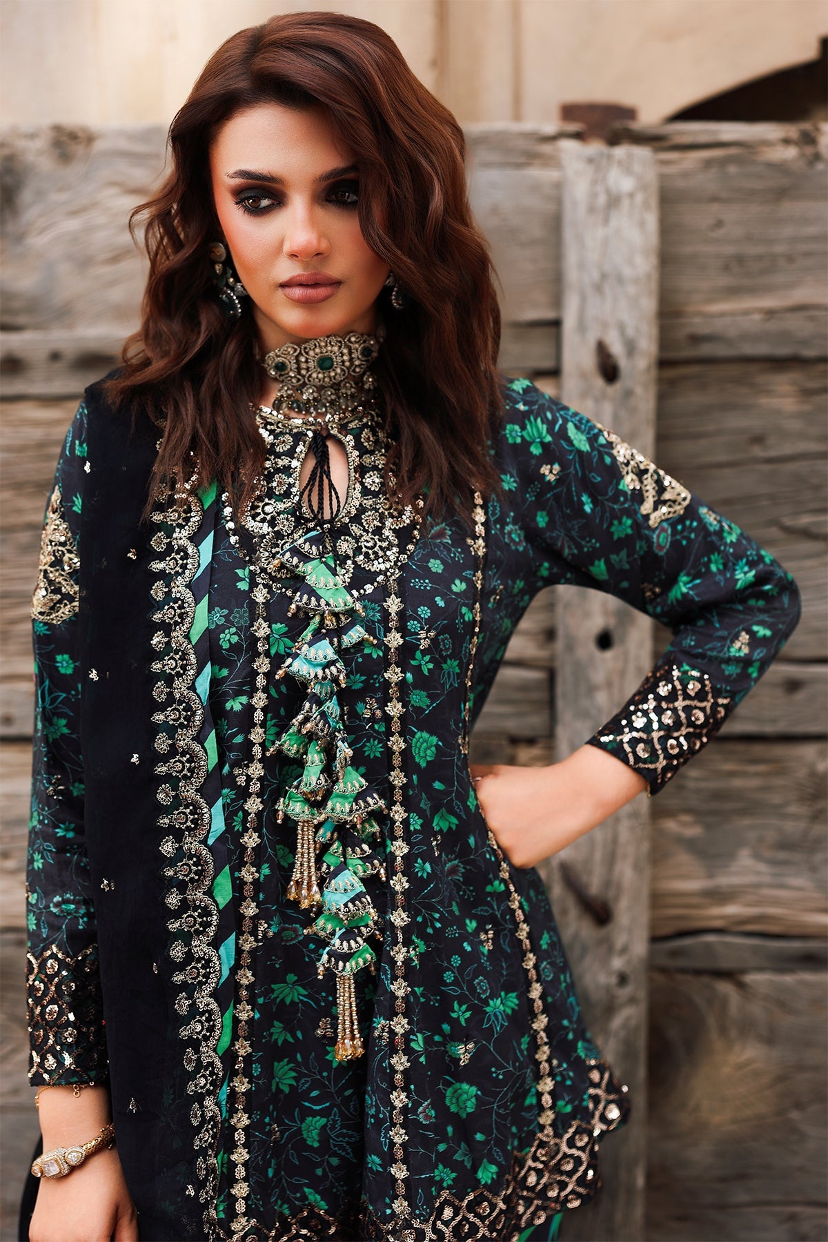 3-PC Embroidered Raw-Silk Suit CMA-5-032