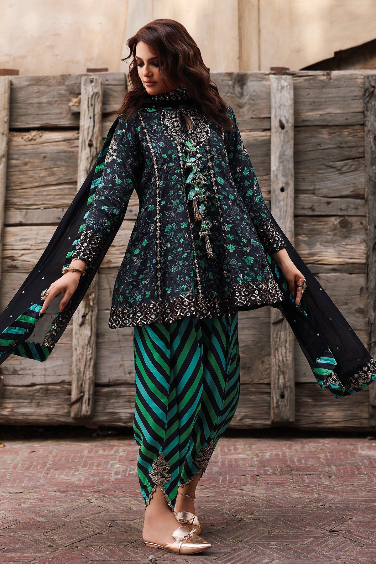 3-PC Embroidered Raw-Silk Suit CMA-5-032