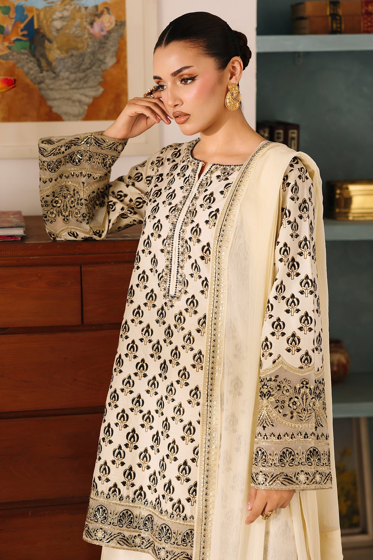 3-PC Embroidered Raw Silk CMA-6-403