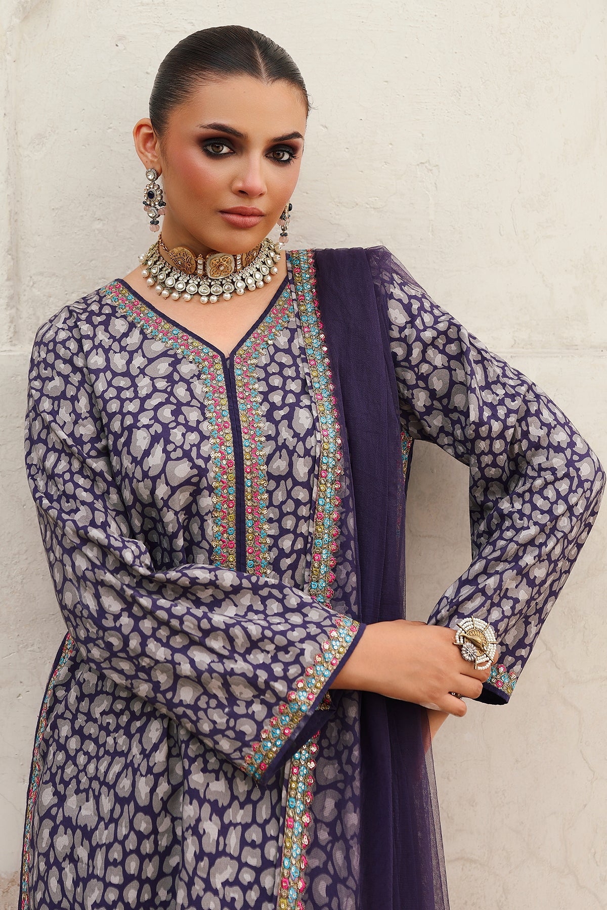 3-PC Embroidered Raw-Silk Suit CMA-5-121A
