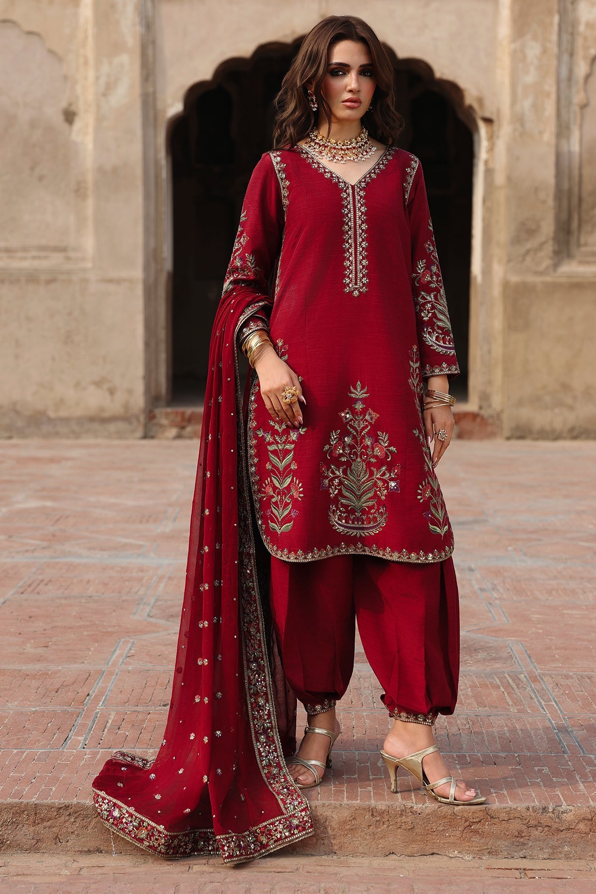 3 Pcs Embroidered Raw Silk CMA-6-442