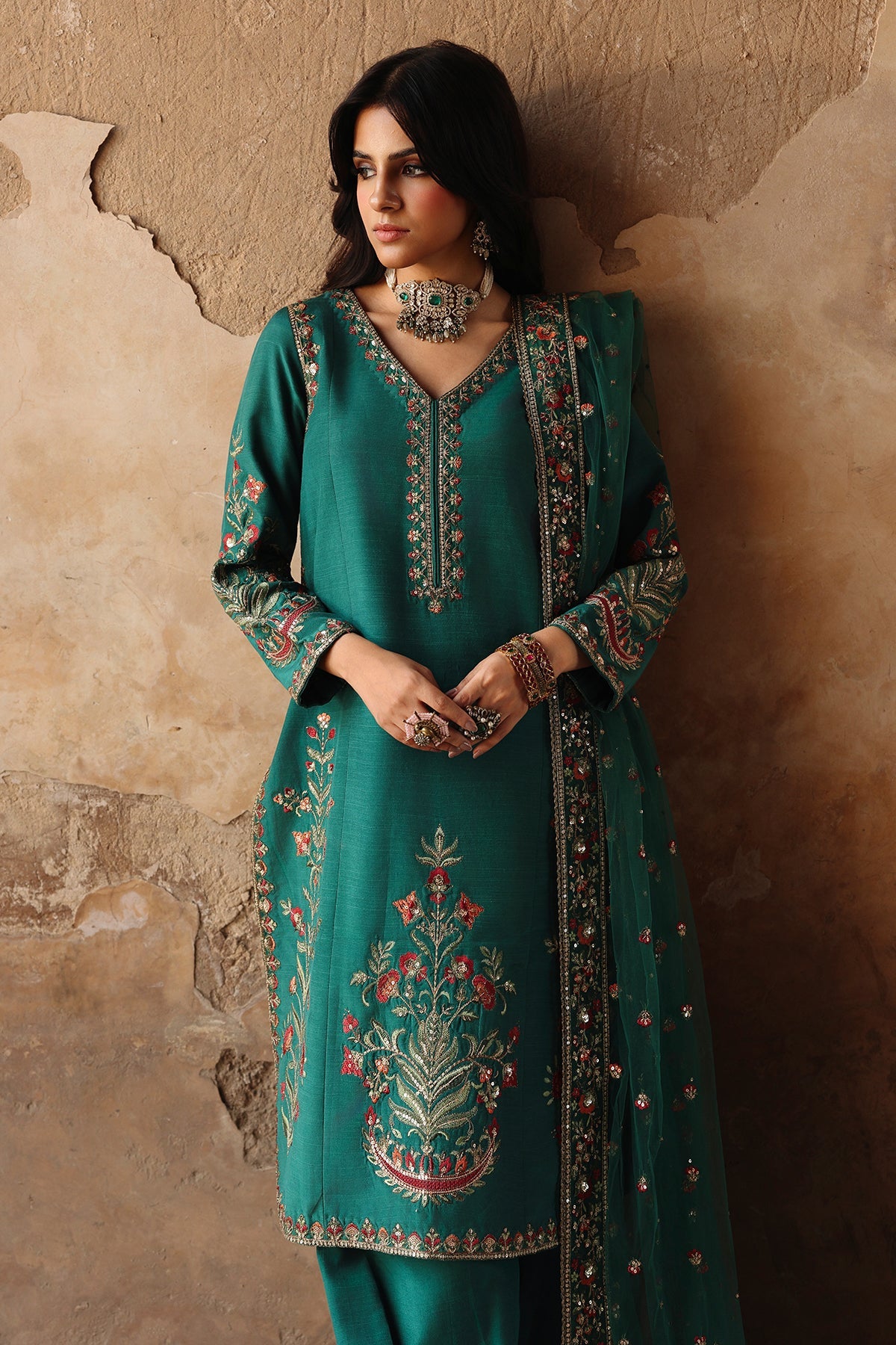3 Pcs Embroidered Raw Silk CMA-6-443