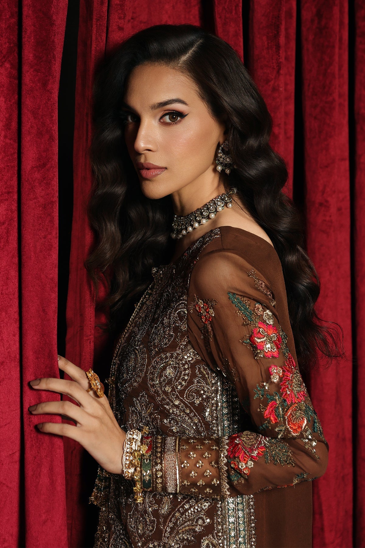 3 Pc Embroidered Dyed Chiffon CA26-07