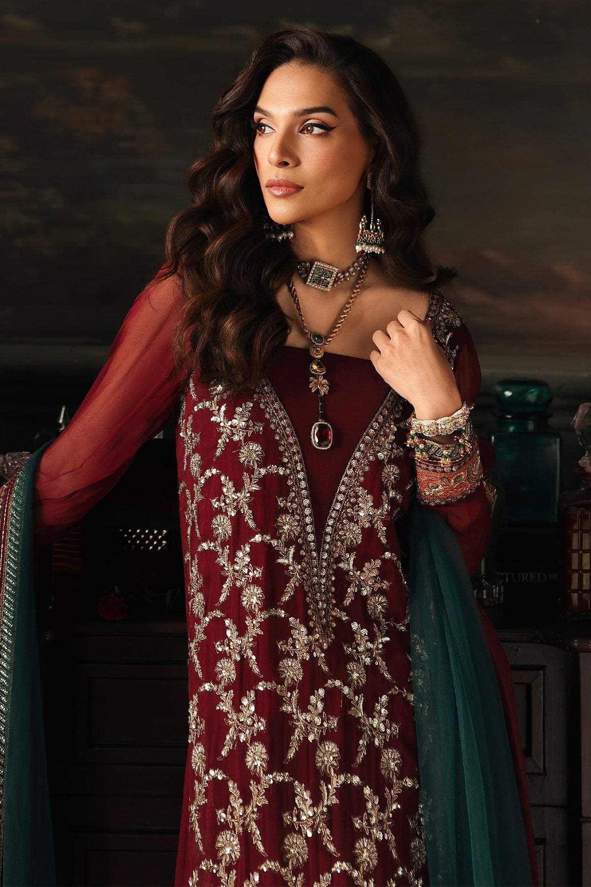 3 Pc Embroidered Dyed Chiffon CA26-05