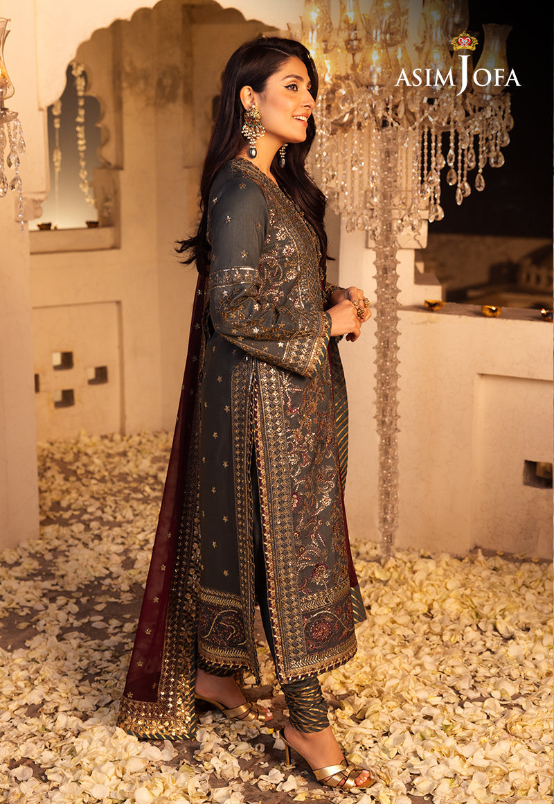AJSHP-07 EMBROIDERED RAW SILK STITCHED 3 PCS