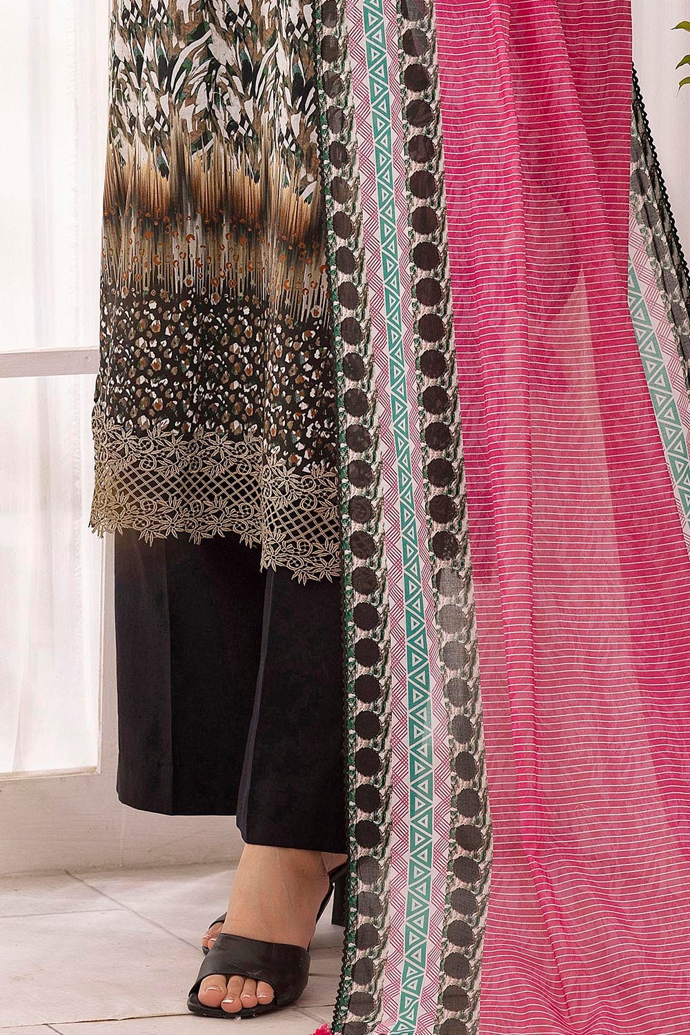 3 Piece Unstitched Embroidered Printed Lawn Suit with Printed Lawn Dupatta