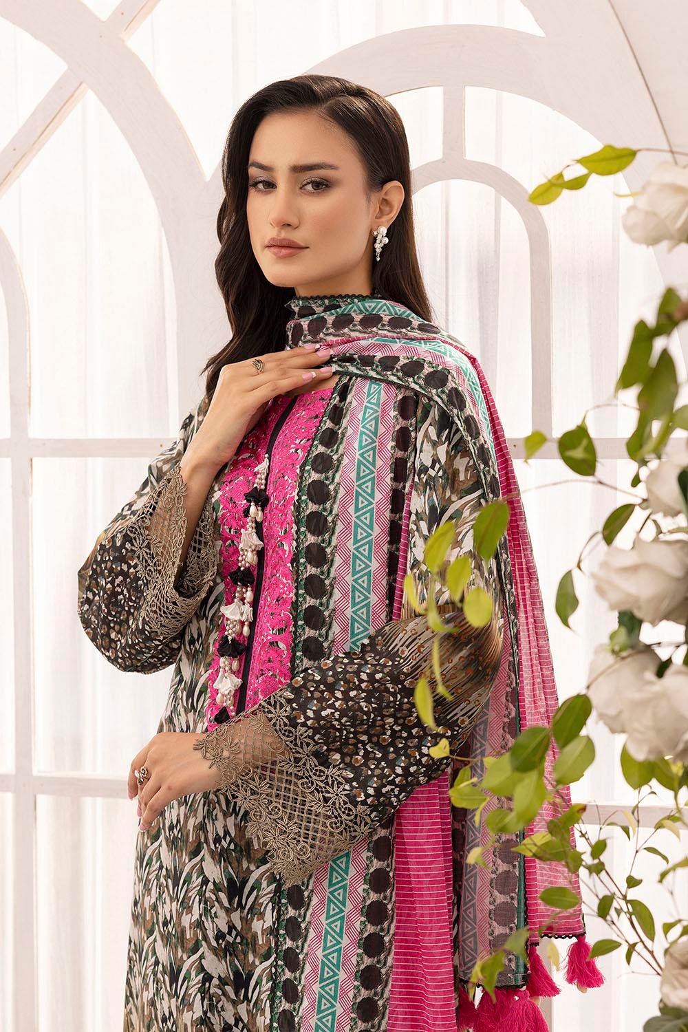 3 Piece Unstitched Embroidered Printed Lawn Suit with Printed Lawn Dupatta