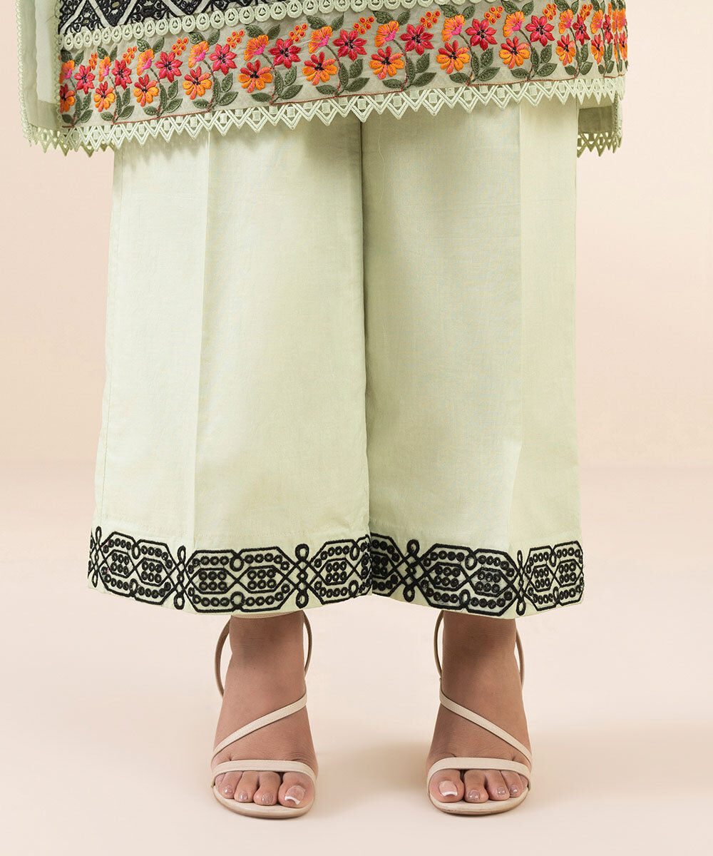 3 Piece - Embroidered Cotton Satin Suit