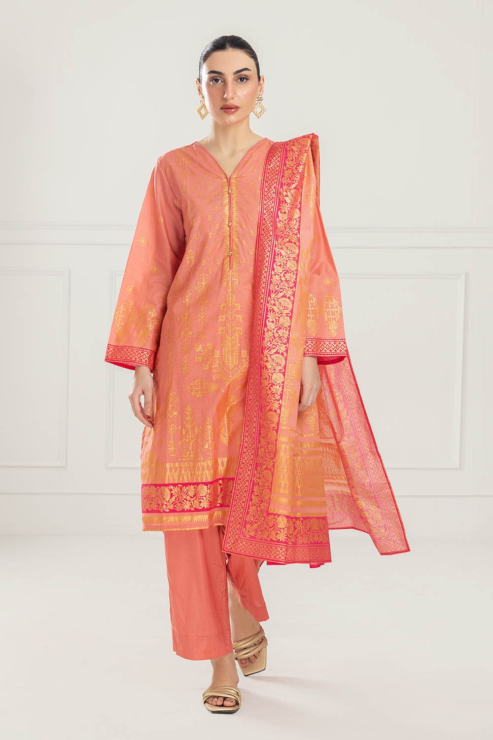 3 Piece Unstitched Gold Printed Lawn Suit