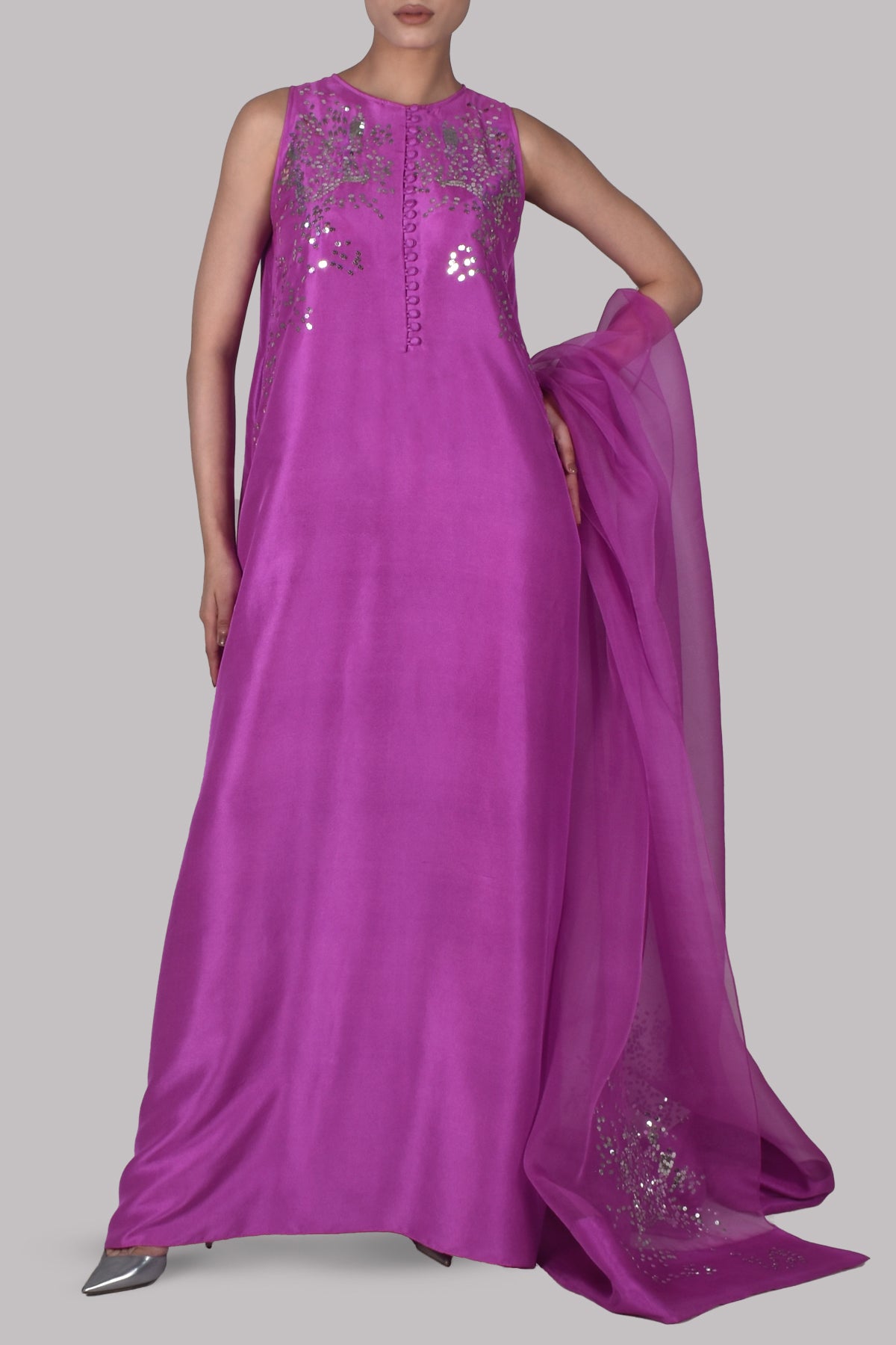 Byzantium Embellished Raw Silk Maxi