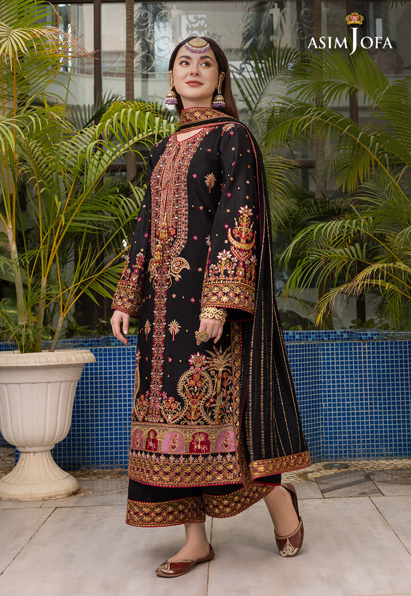 AJHJ-19 EMBROIDERED VISCOSE RAW SILK 3 PCS