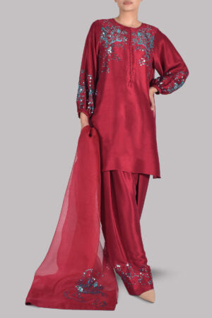 Chilli Pepper Embellished Raw Silk Set