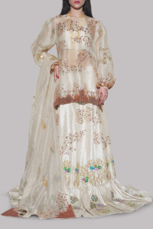 White Swan Embellished Organza Skirt Set