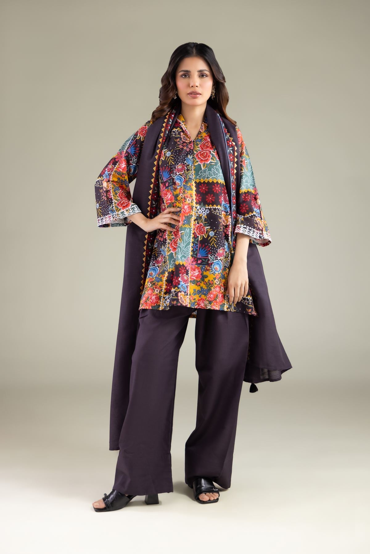 Floral V-Neck Kurta