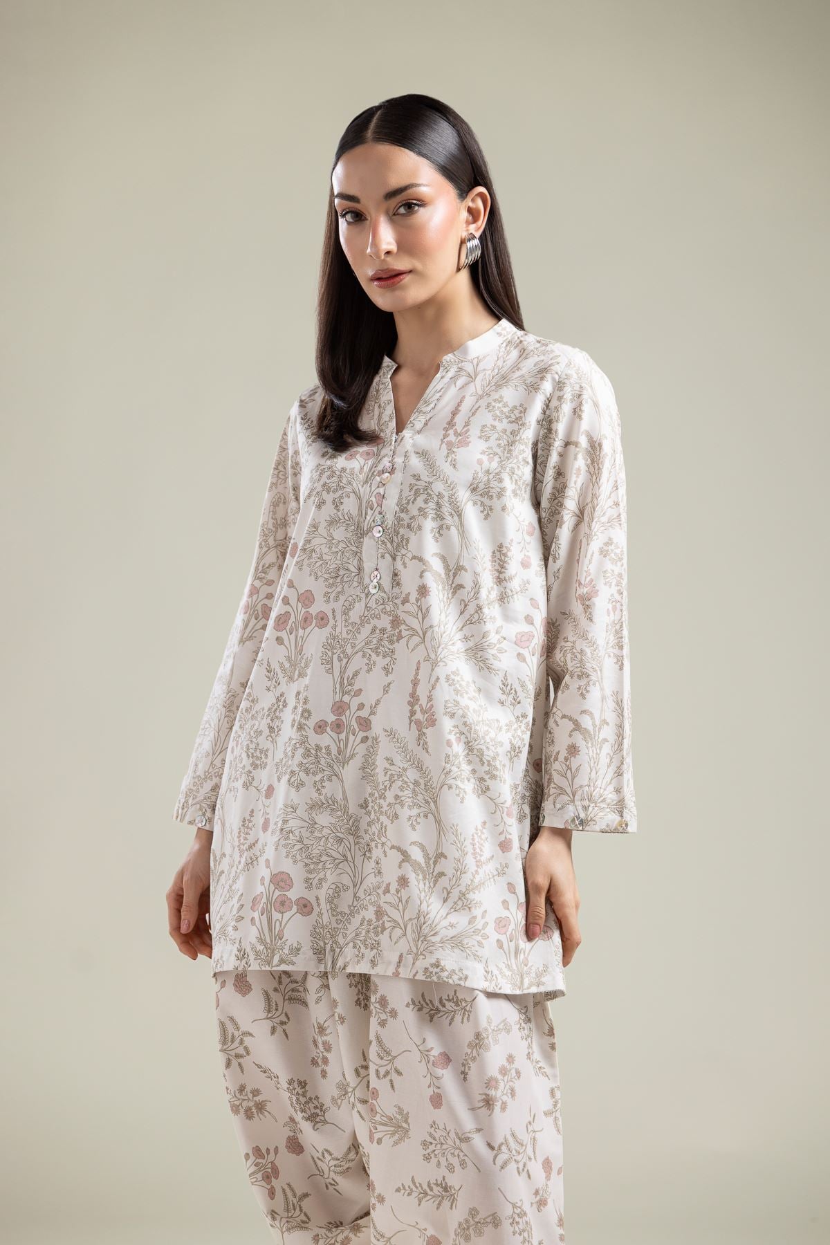 Floral V-Neck Kurta