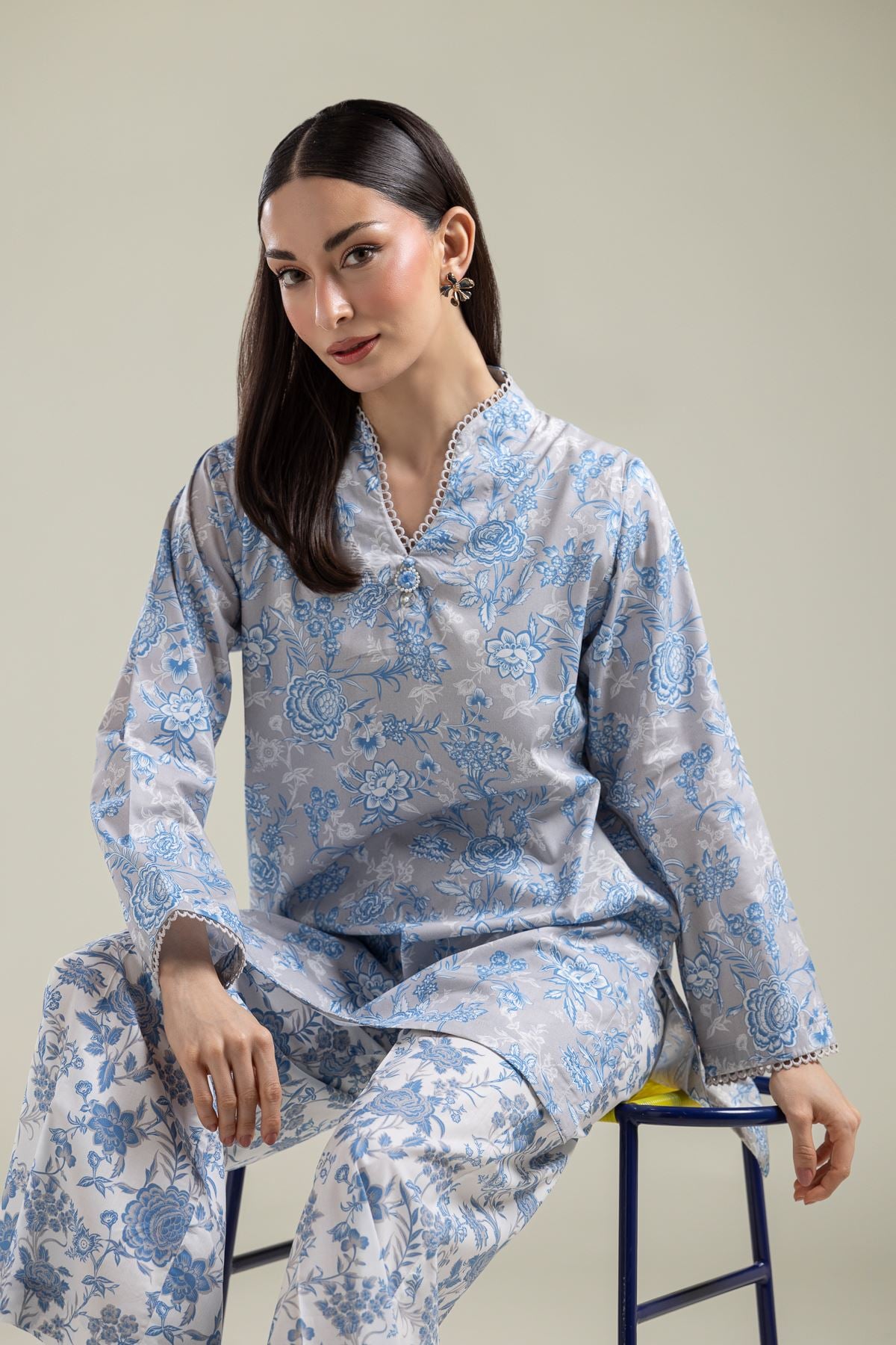 Gray Floral Kurta