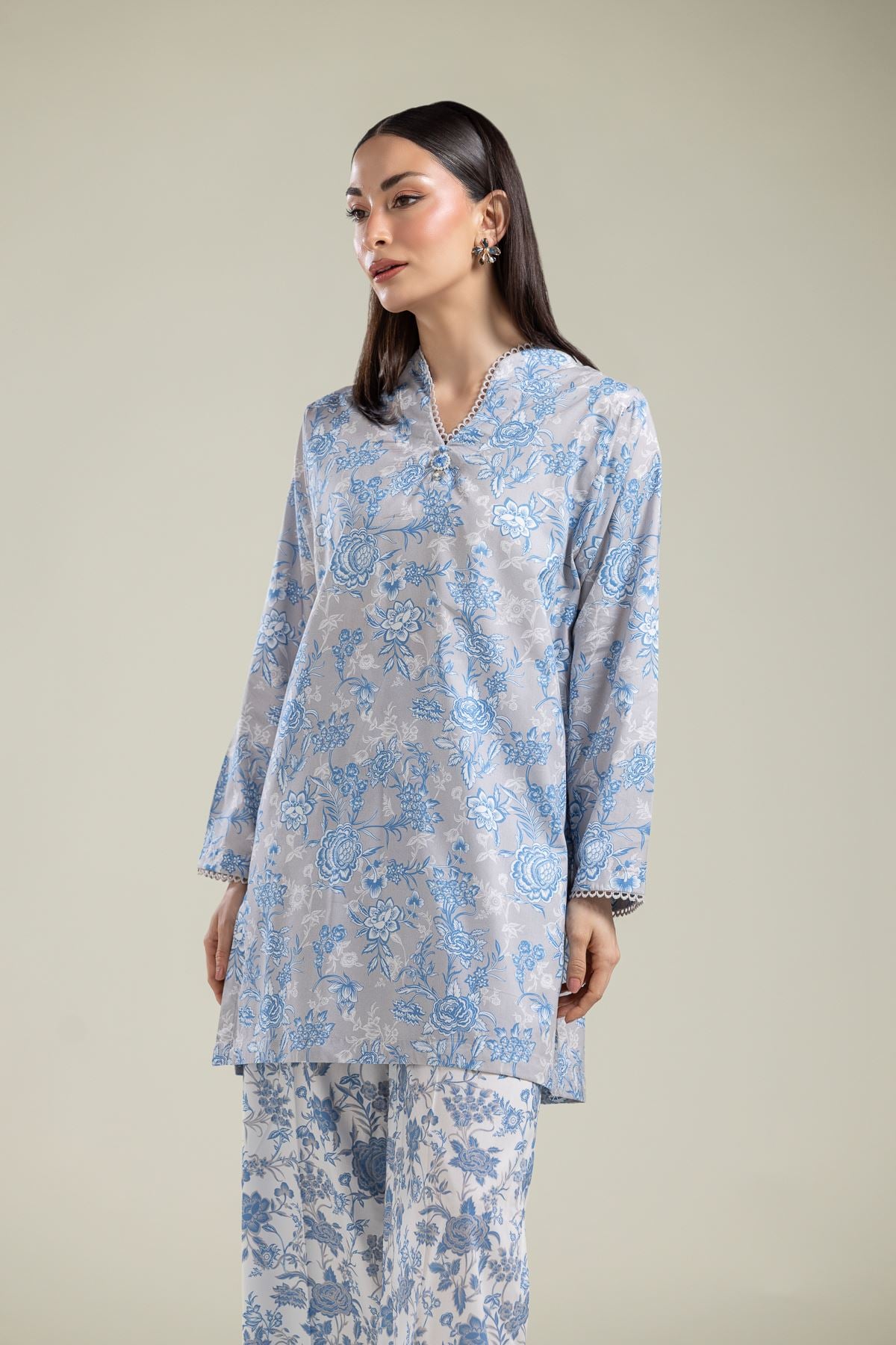 Gray Floral Kurta