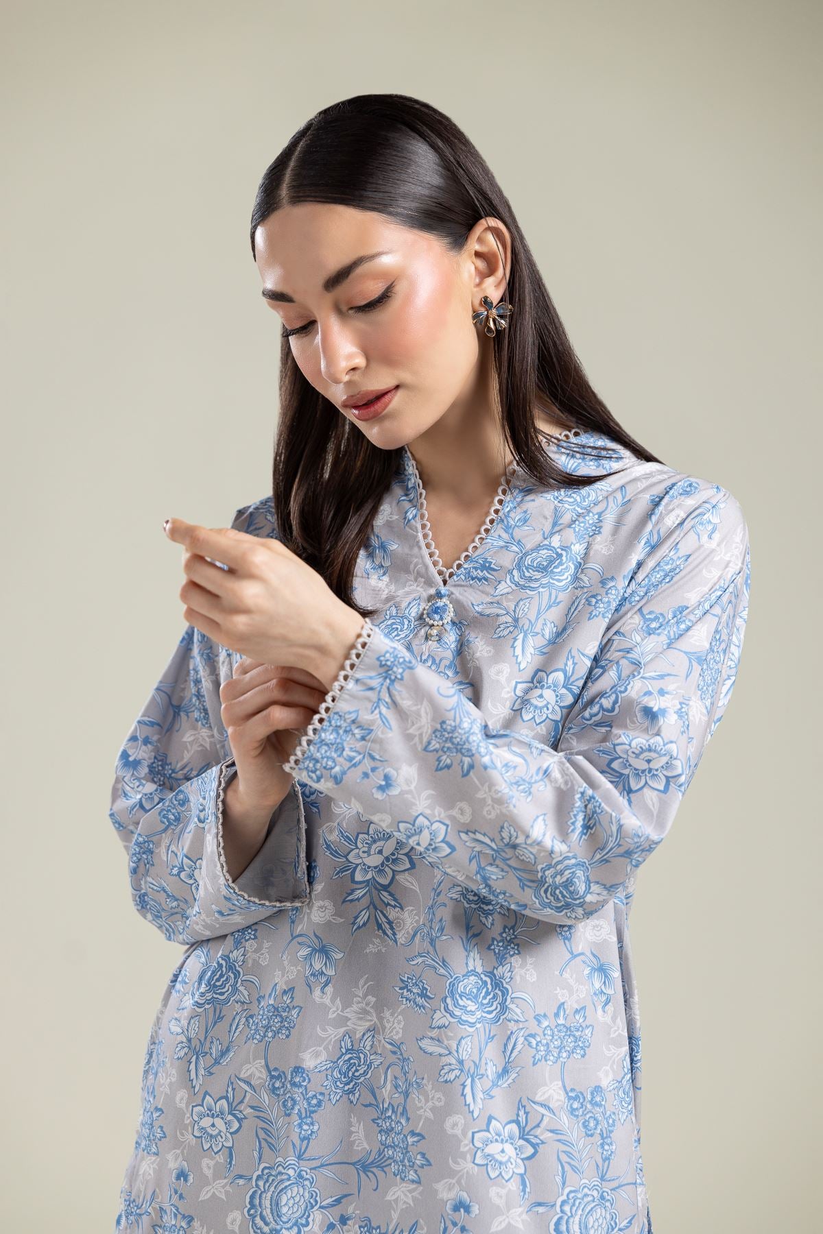 Gray Floral Kurta