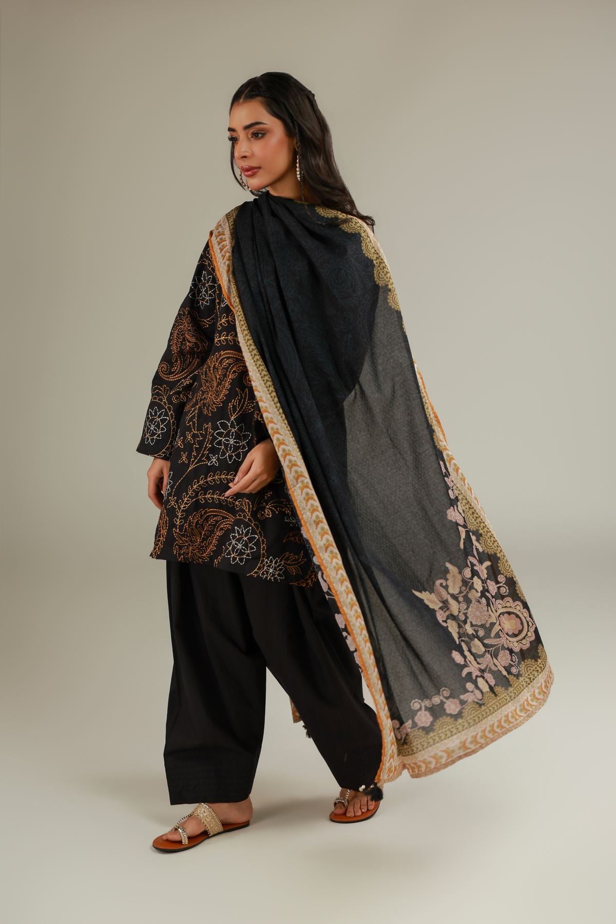 Black Embroidered Dupatta