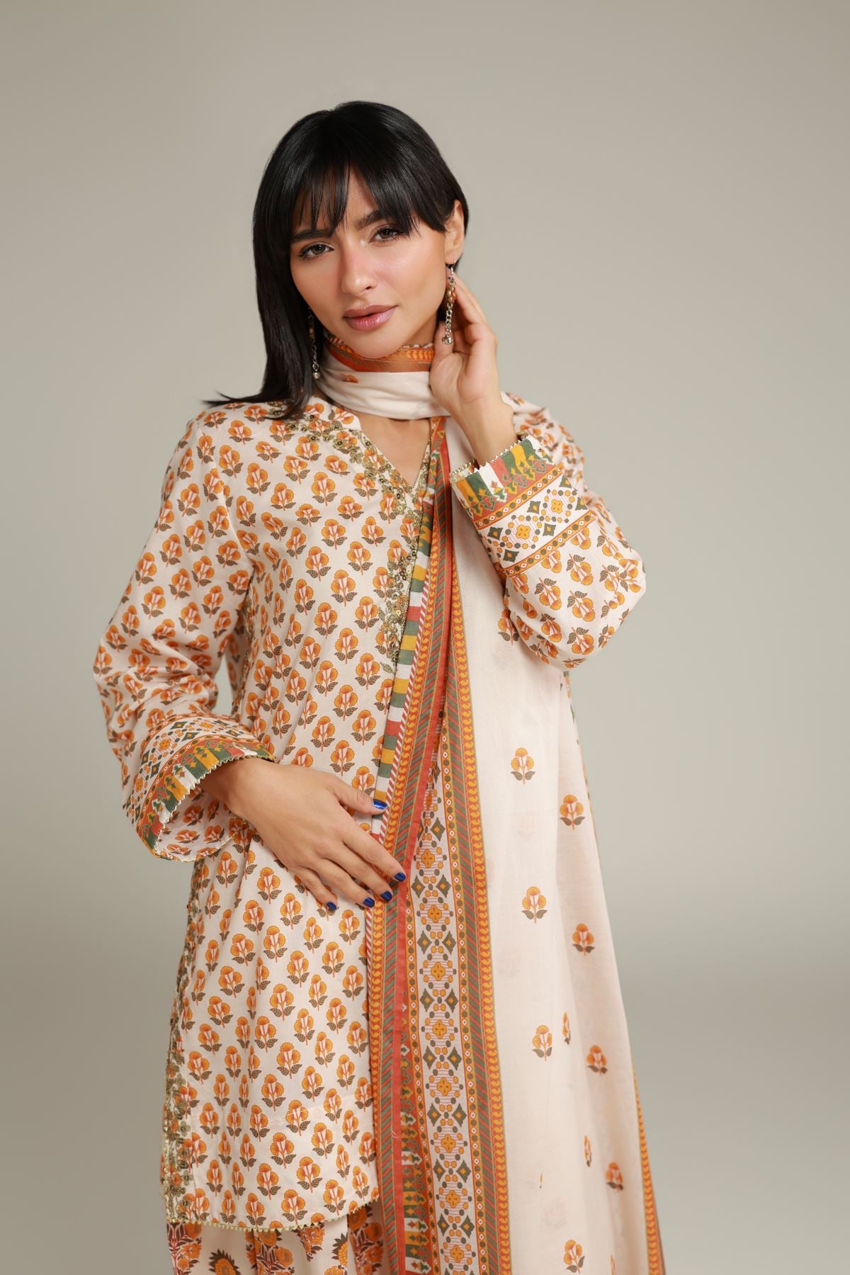 Floral V-Neck Kurta