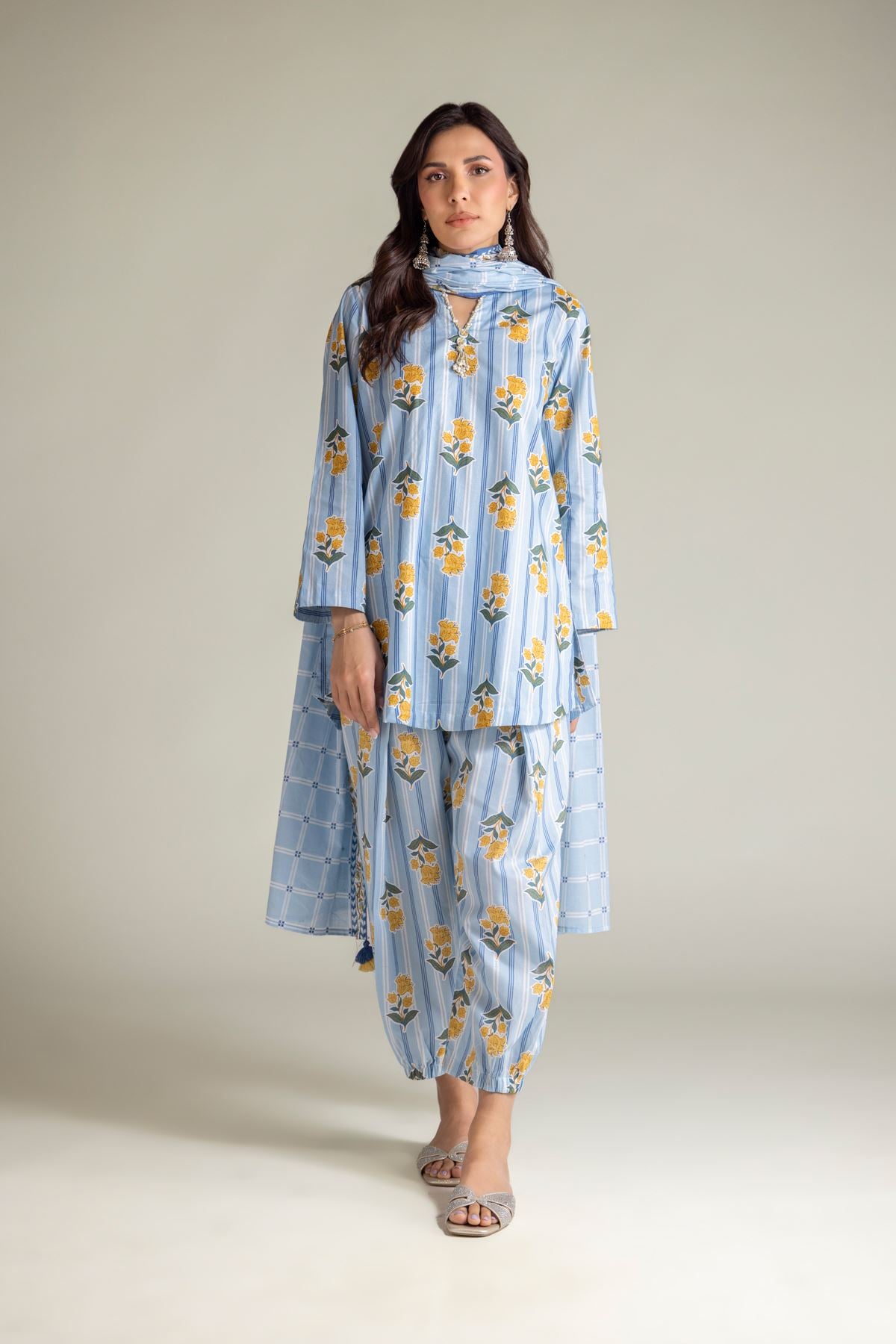 Blue V-Neck Kurta
